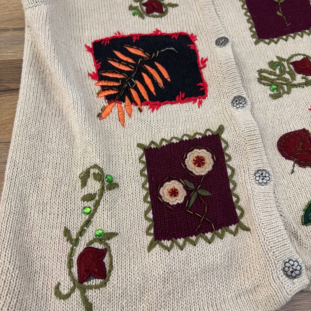 Bobbie Brooks Autumn Fall Seasonal Embroidered Button Front V Neck Vest Vintage - Picture 7 of 9